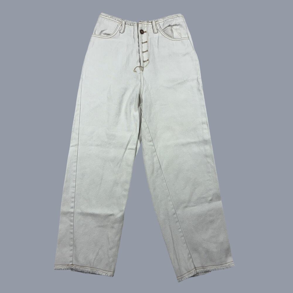 Oak + Fort Jeans Small White Womens Mom High Waist Button Fly Made in Korea